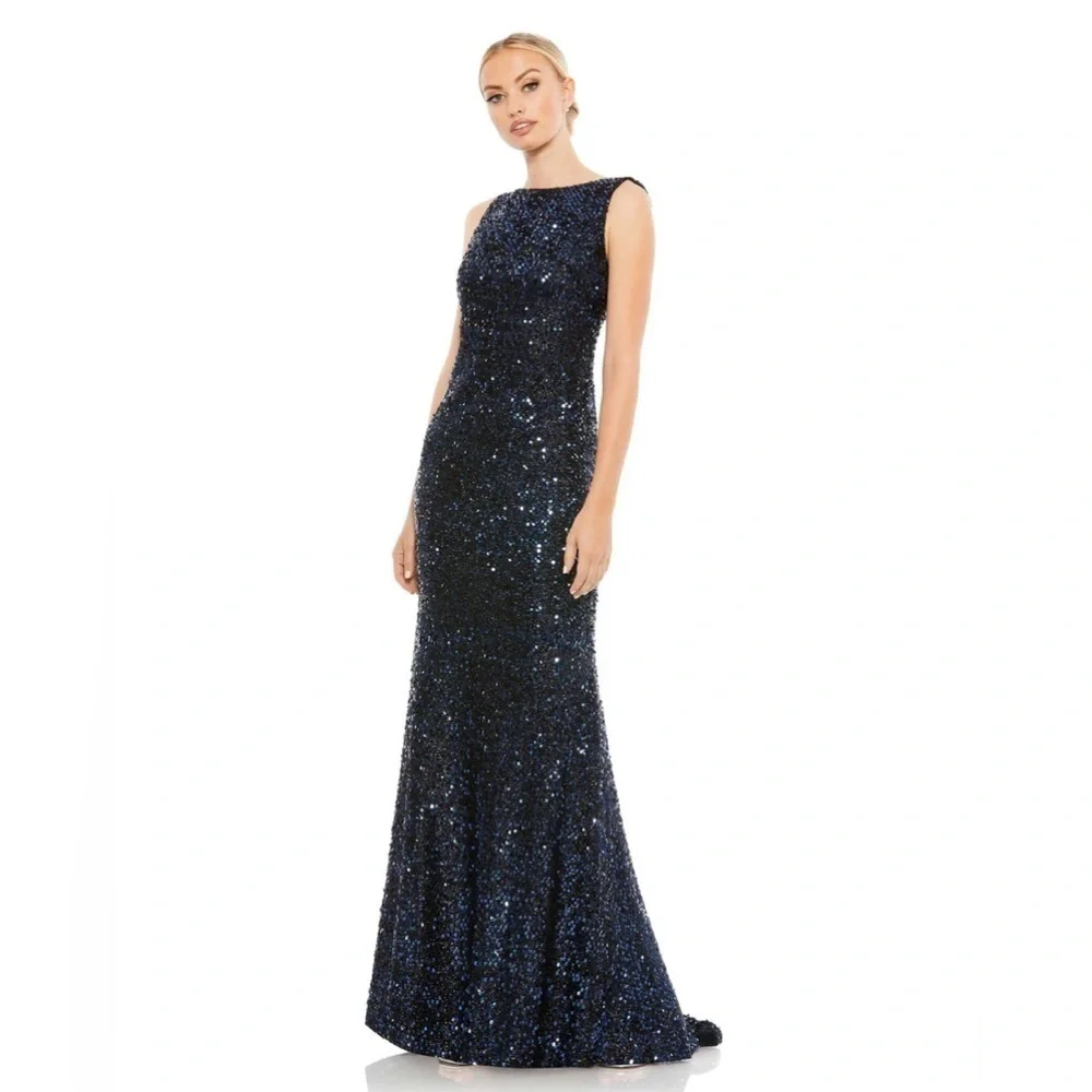 Mac Duggal 26331 NWT COWL BACK BOAT NECK SEQUINED EVENING GOWN - Picture 1 of 13